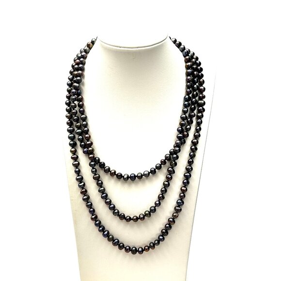 Vintage 66" Peacock Baroque Pearl Necklace — Hand-knotted, Lustrous & Fab — EUC - Picture 11 of 12